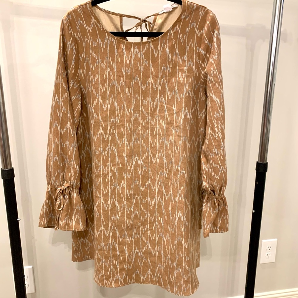 Caramel Suede Dress Size Medium with bell sleeves that tie